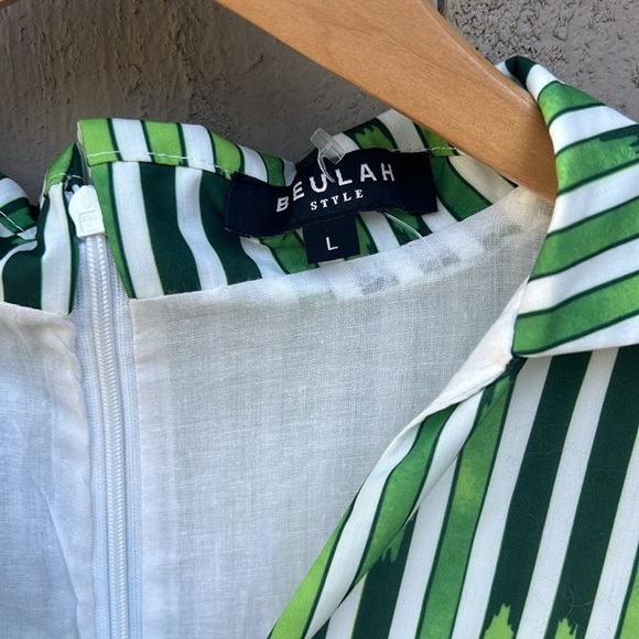 Beulah Style Florida Green Palm Fit and Flare Dress Tropical Hawaiian Vacation L - Picture 4 of 7